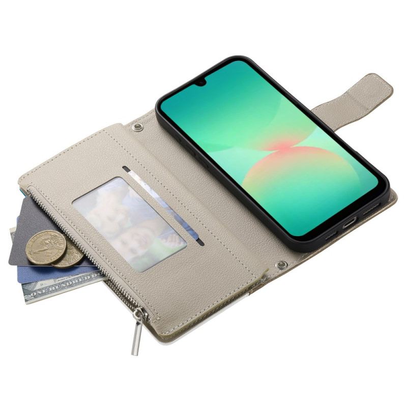 Kinyitható Bőrtok Samsung Galaxy A17 4g / 5g Cipzáras És Pántos Pénztárca