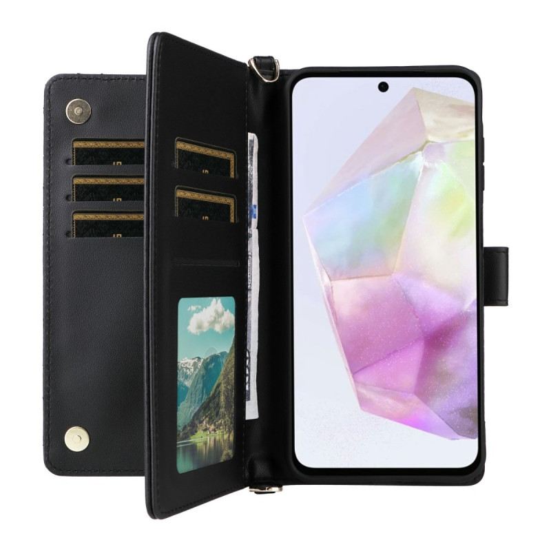 Kinyitható Bőrtok Samsung Galaxy A17 4g / 5g Steppelt Vállpánttal És Csuklópánttal