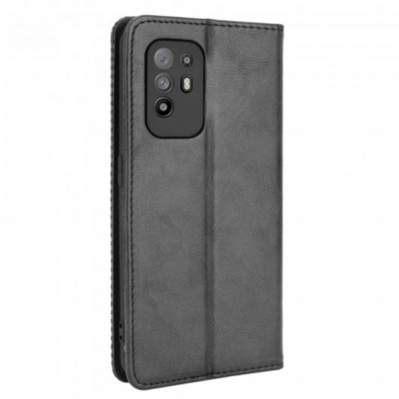 Fliptok Oppo A94 5G Bőrtok Stilizált Vintage Bőrhatás