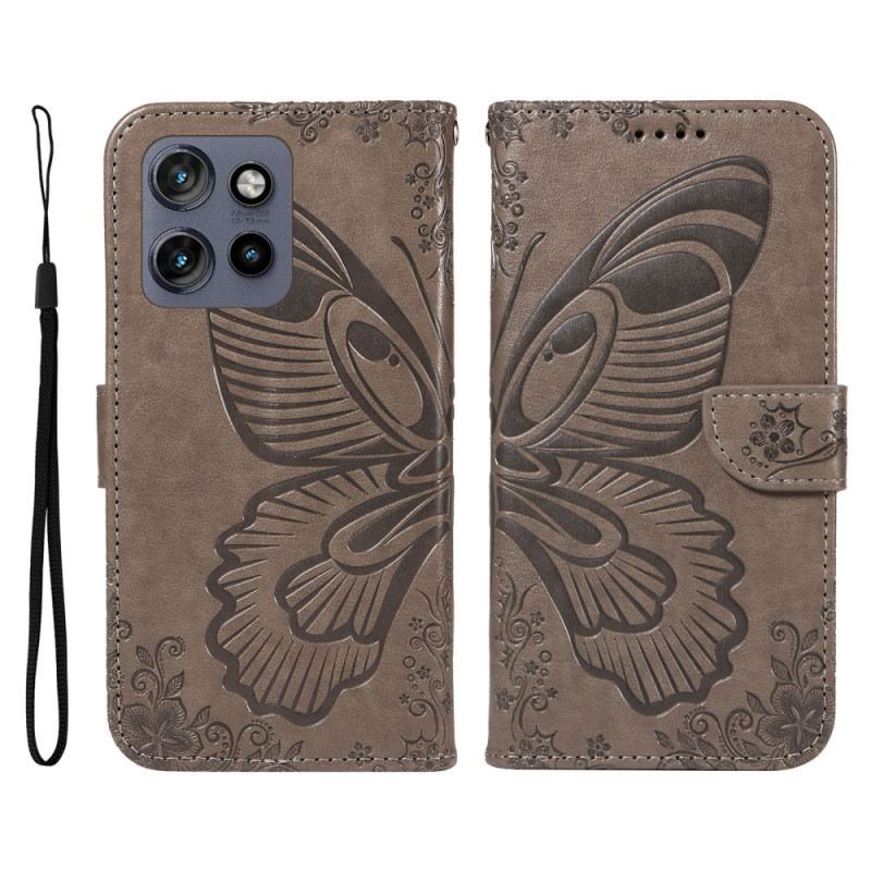 Bőrtok Motorola Edge 50 Neo Butterfly Design
