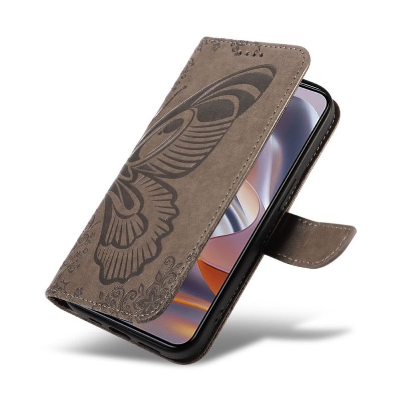 Bőrtok Motorola Edge 50 Neo Butterfly Design