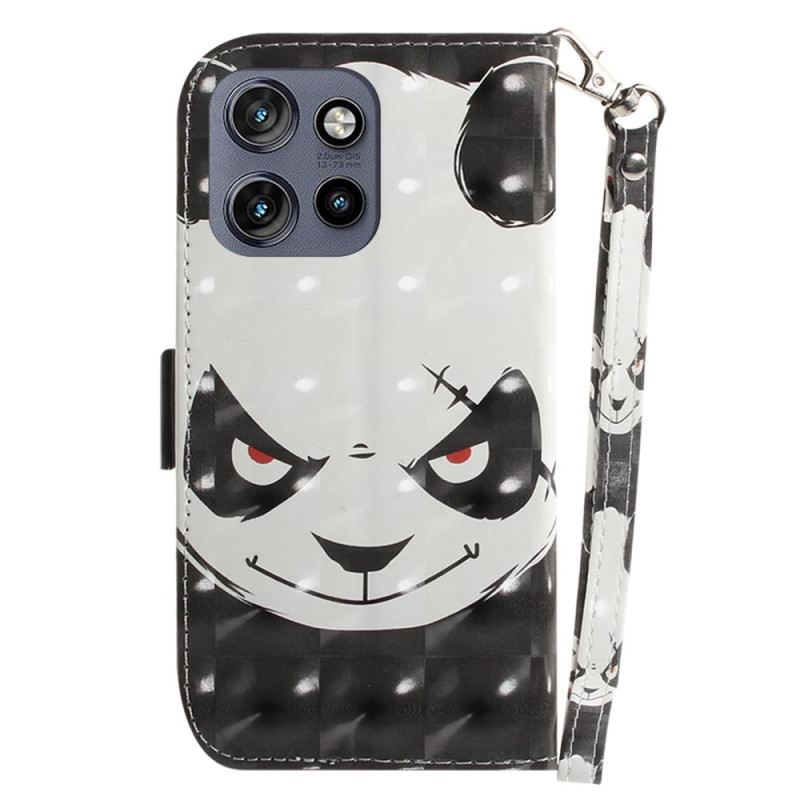 Bőrtok Motorola Edge 50 Neo Dühös Panda Szíjjal