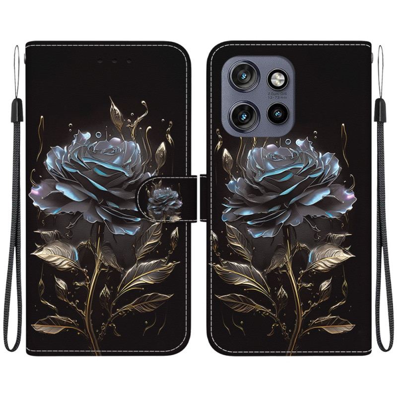 Bőrtok Motorola Edge 50 Neo Fekete Rózsa