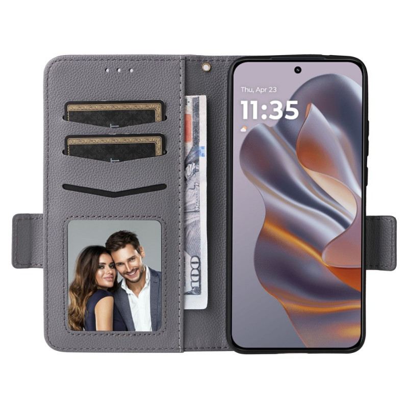 Bőrtok Motorola Edge 50 Neo Licsi Textúra Pánttal