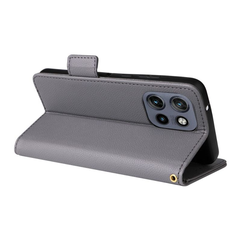 Bőrtok Motorola Edge 50 Neo Licsi Textúra Pánttal