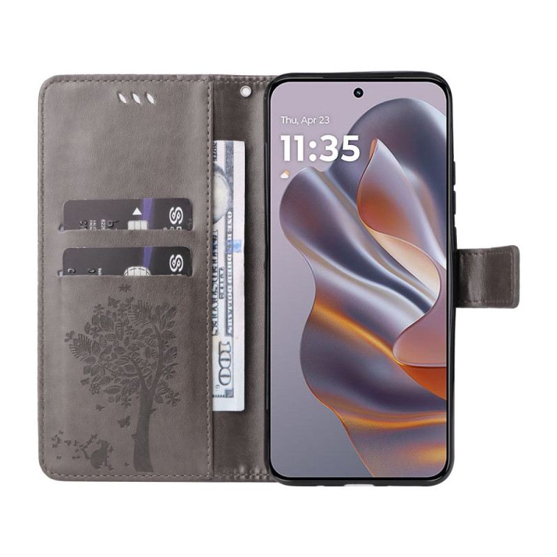 Bőrtok Motorola Edge 50 Neo Macska És Fa