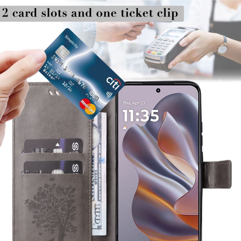 Bőrtok Motorola Edge 50 Neo Macska És Fa