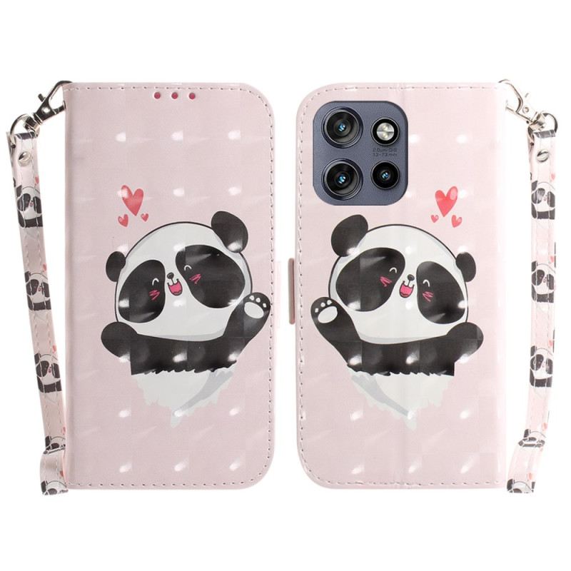 Bőrtok Motorola Edge 50 Neo Panda Love Szíjjal