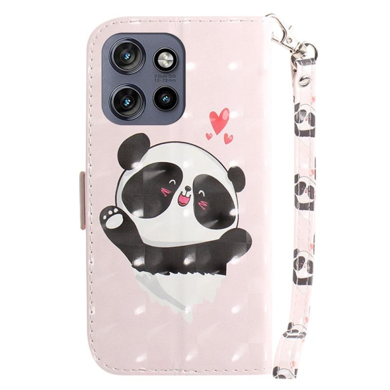Bőrtok Motorola Edge 50 Neo Panda Love Szíjjal