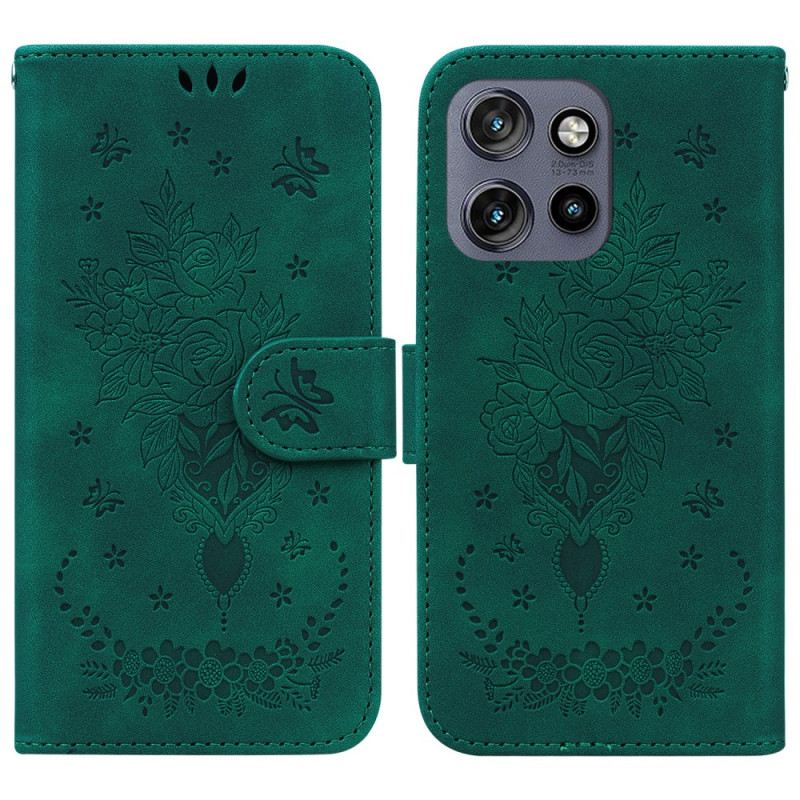 Bőrtok Motorola Edge 50 Neo Rózsák