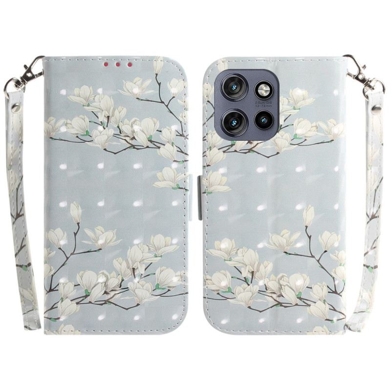 Bőrtok Motorola Edge 50 Neo Szíjas Magnóliák