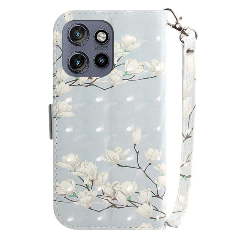 Bőrtok Motorola Edge 50 Neo Szíjas Magnóliák