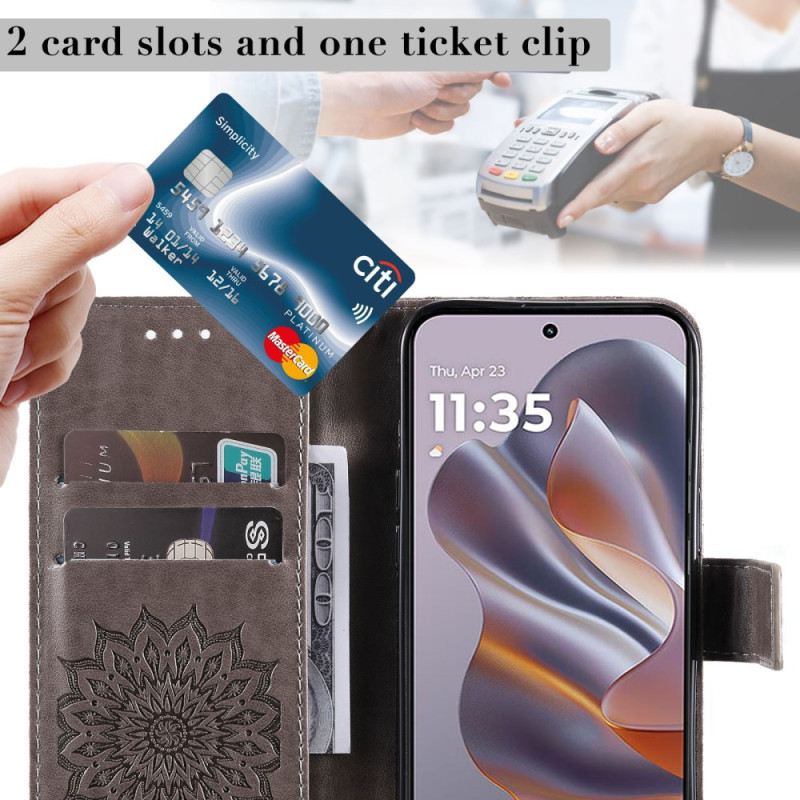 Kinyitható Bőrtok Motorola Edge 50 Neo Napraforgó Minta