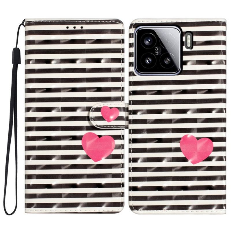 Bőrtok Xiaomi 15 3d Csíkok És Szívek