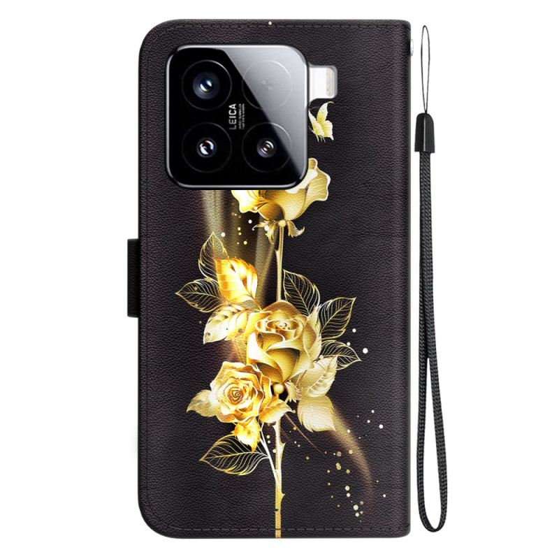 Bőrtok Xiaomi 15 Arany És Rózsaszín Pillangók