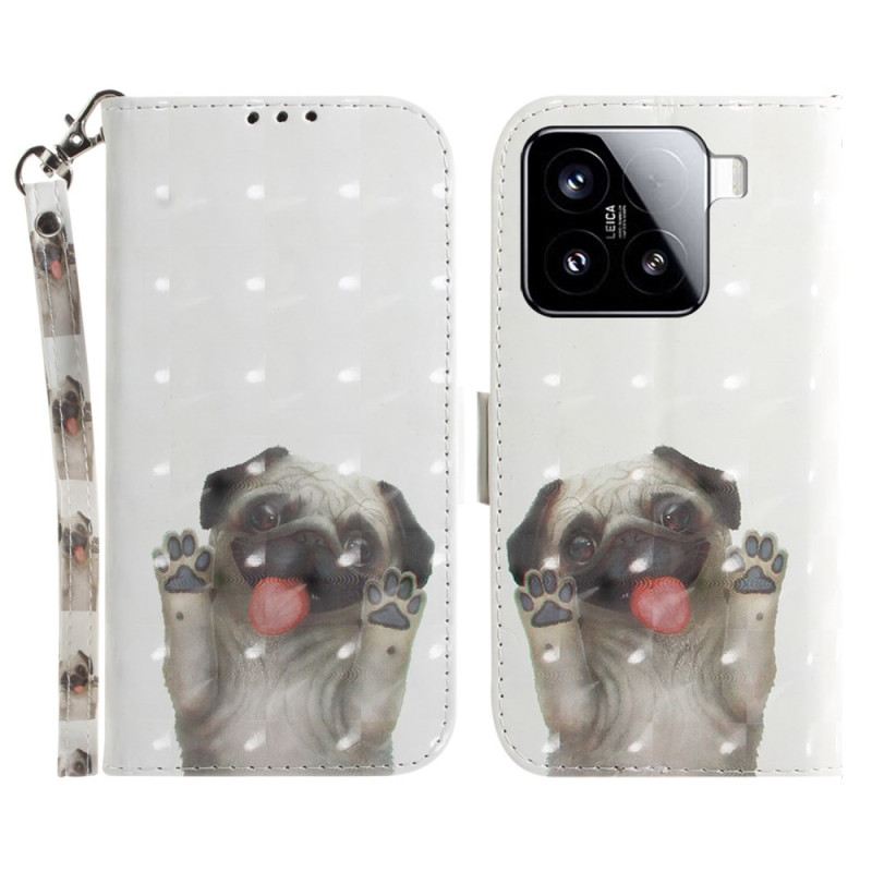 Bőrtok Xiaomi 15 Mopsz Mintás Nyakpánt