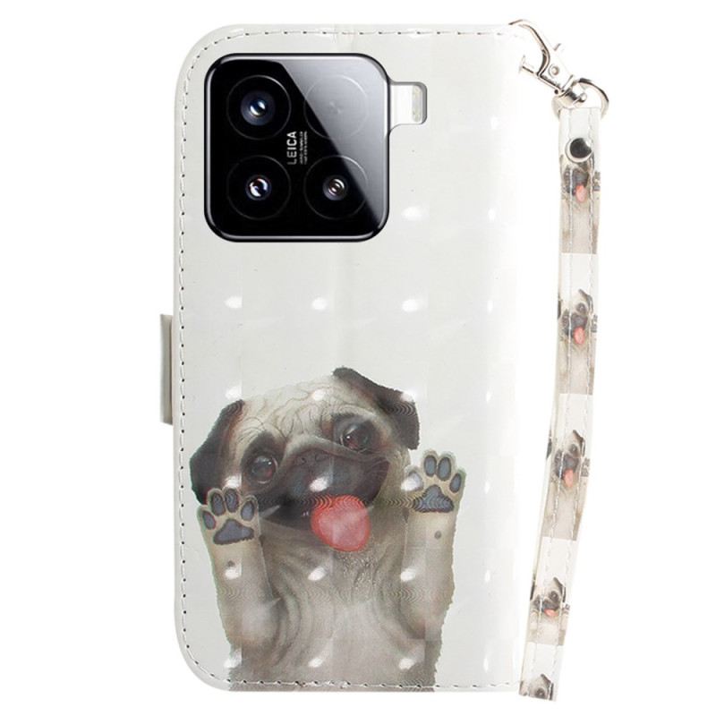 Bőrtok Xiaomi 15 Mopsz Mintás Nyakpánt