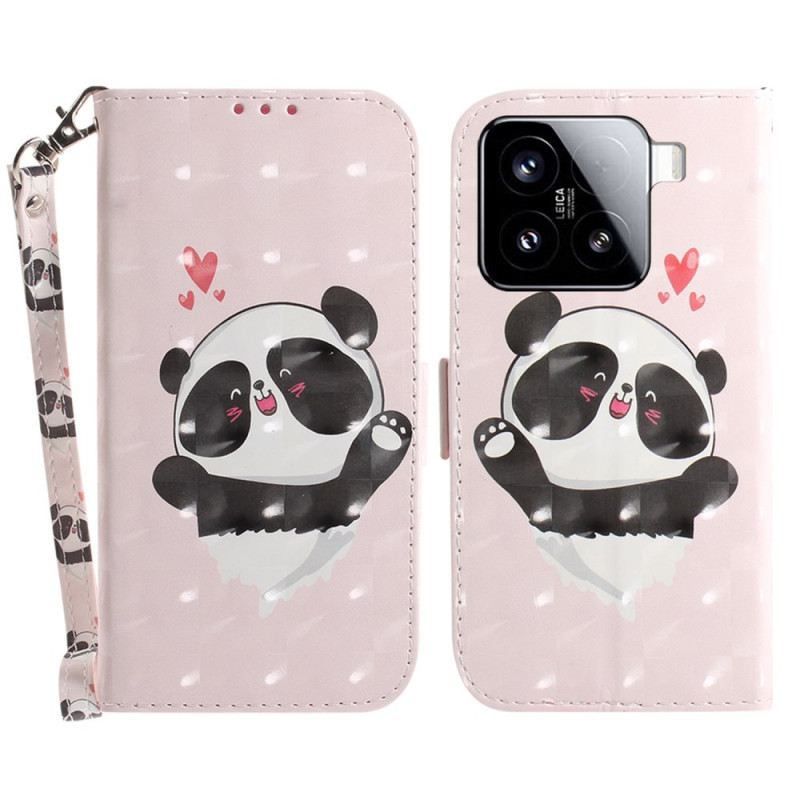 Bőrtok Xiaomi 15 Panda Szerelem Zsinór