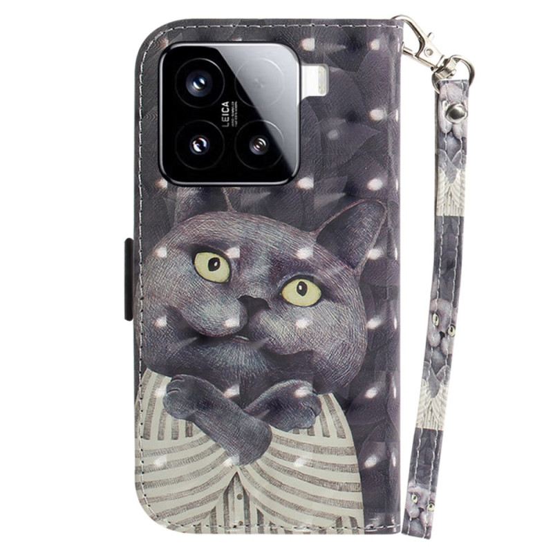 Bőrtok Xiaomi 15 Szürke Macska Pánttal
