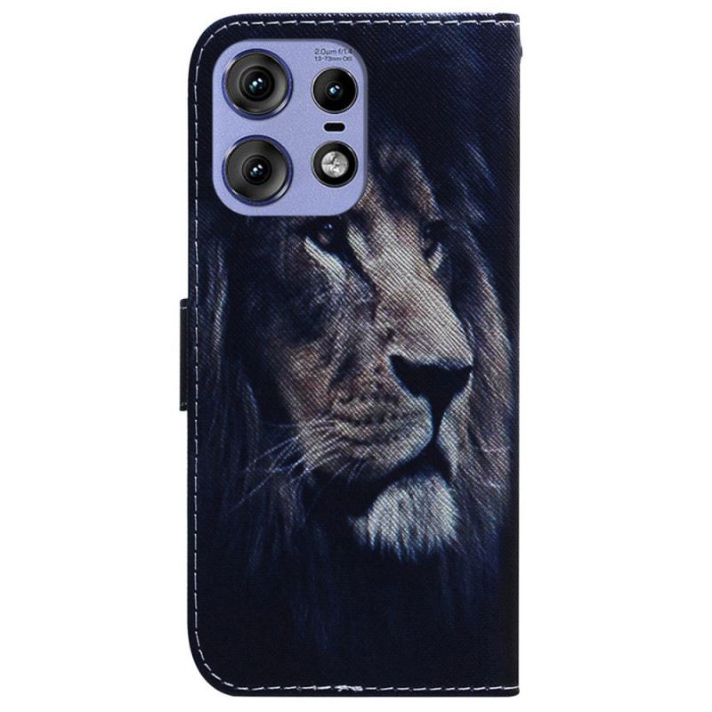 Bőrtok Motorola Edge 50 Pro Álmodozó Oroszlán