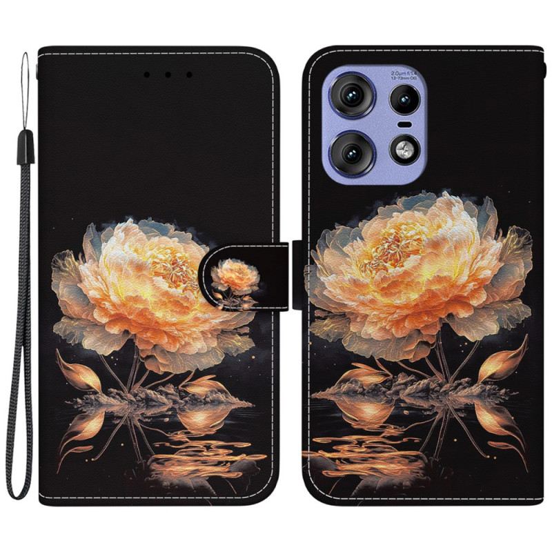 Bőrtok Motorola Edge 50 Pro Arany Bazsarózsa Szíjjal