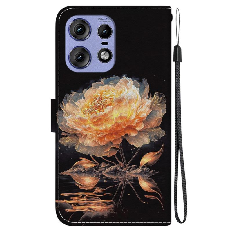 Bőrtok Motorola Edge 50 Pro Arany Bazsarózsa Szíjjal