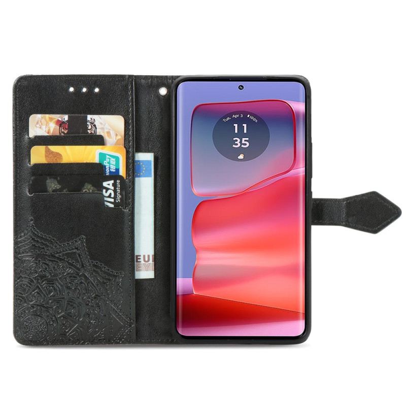 Bőrtok Motorola Edge 50 Pro Barokk Mandala Szíjjal