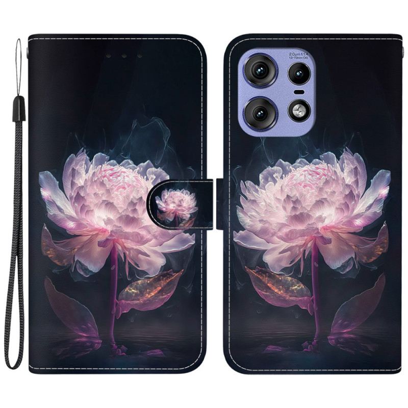 Bőrtok Motorola Edge 50 Pro Lila Bazsarózsa Szíjjal