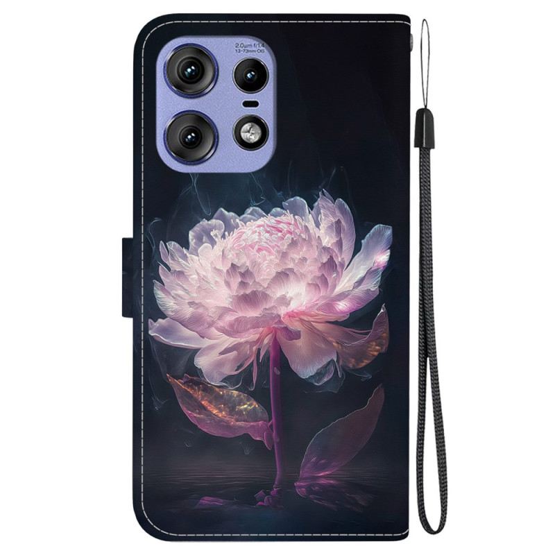 Bőrtok Motorola Edge 50 Pro Lila Bazsarózsa Szíjjal