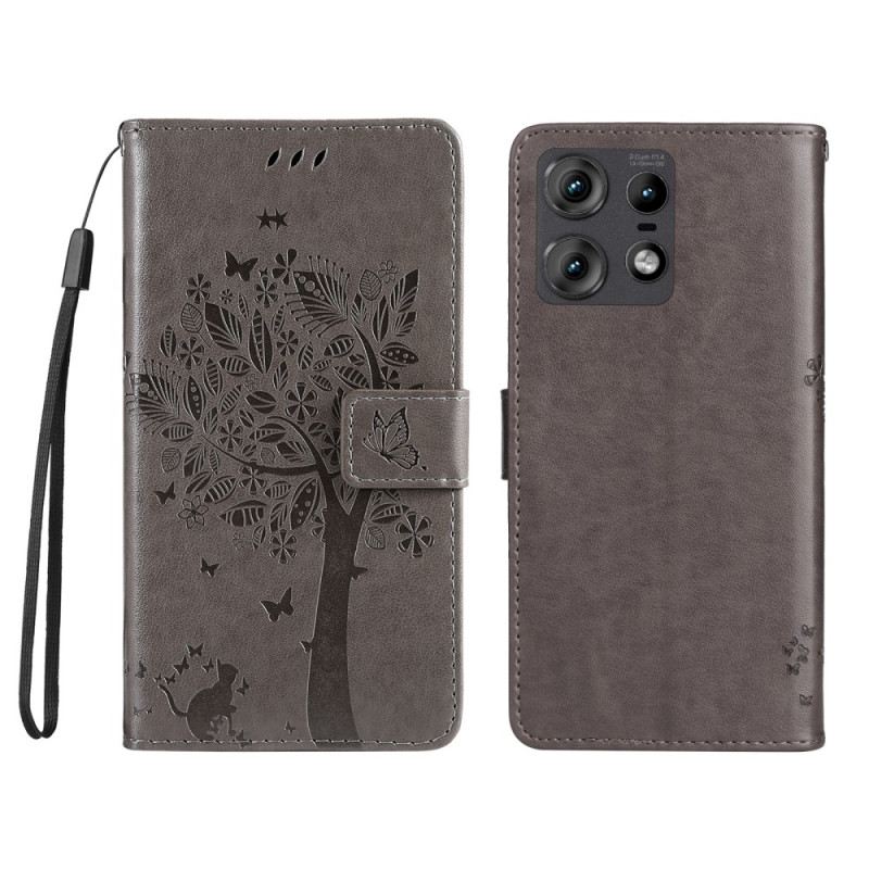 Bőrtok Motorola Edge 50 Pro Macska És Fa