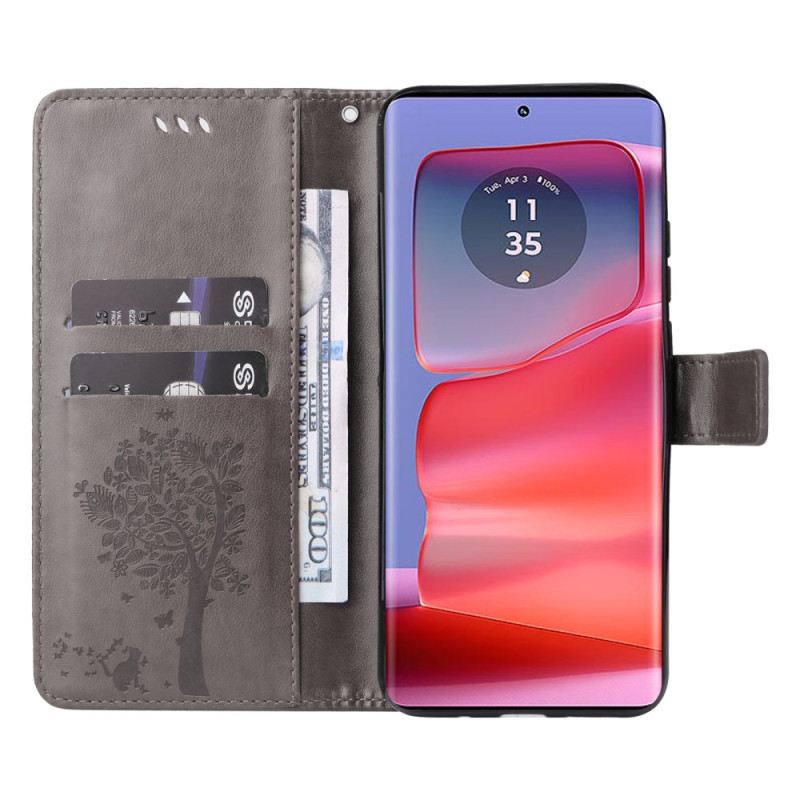 Bőrtok Motorola Edge 50 Pro Macska És Fa