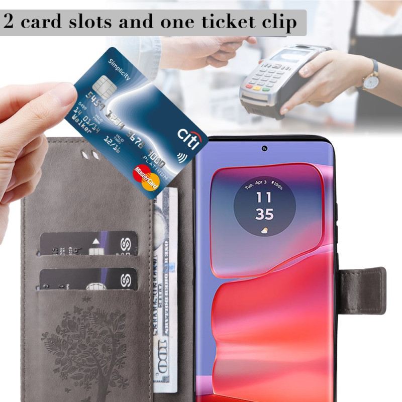 Bőrtok Motorola Edge 50 Pro Macska És Fa