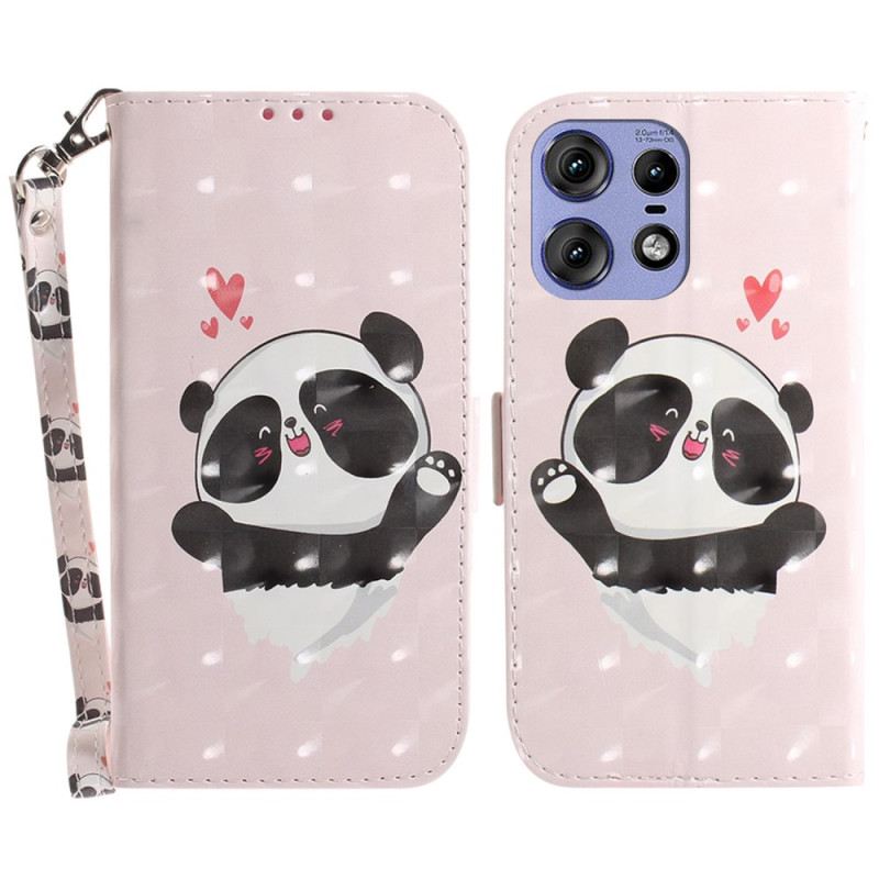 Bőrtok Motorola Edge 50 Pro Panda Love Szíjjal