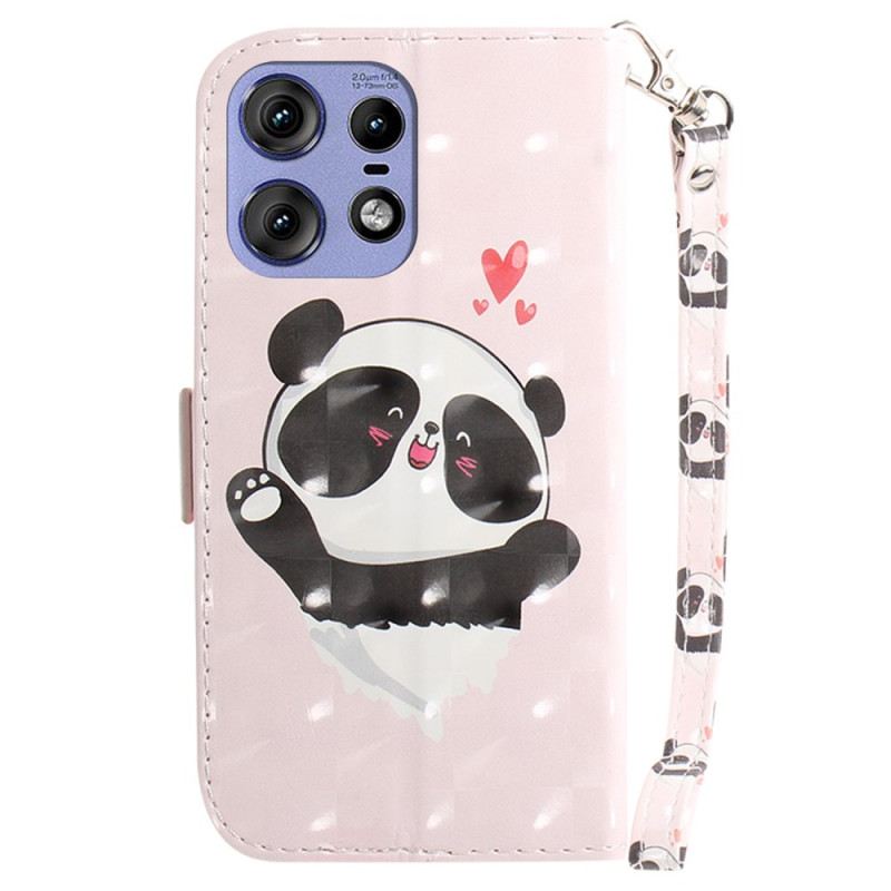 Bőrtok Motorola Edge 50 Pro Panda Love Szíjjal