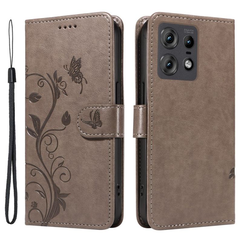 Bőrtok Motorola Edge 50 Pro Pillangók És Virágok