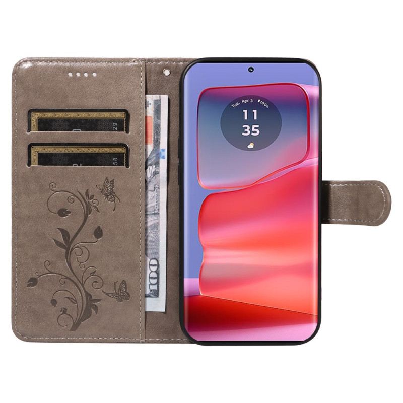 Bőrtok Motorola Edge 50 Pro Pillangók És Virágok