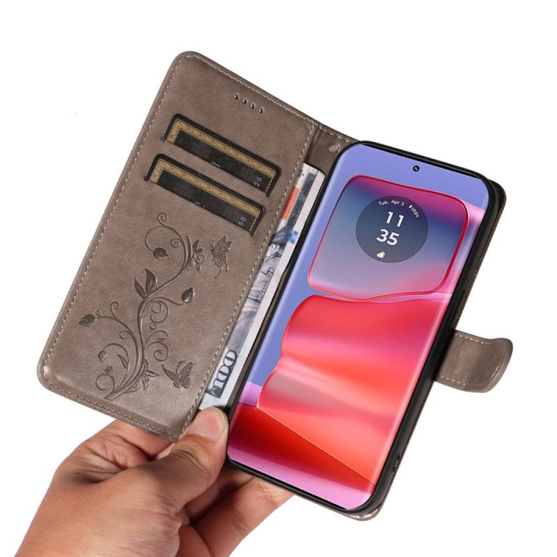 Bőrtok Motorola Edge 50 Pro Pillangók És Virágok