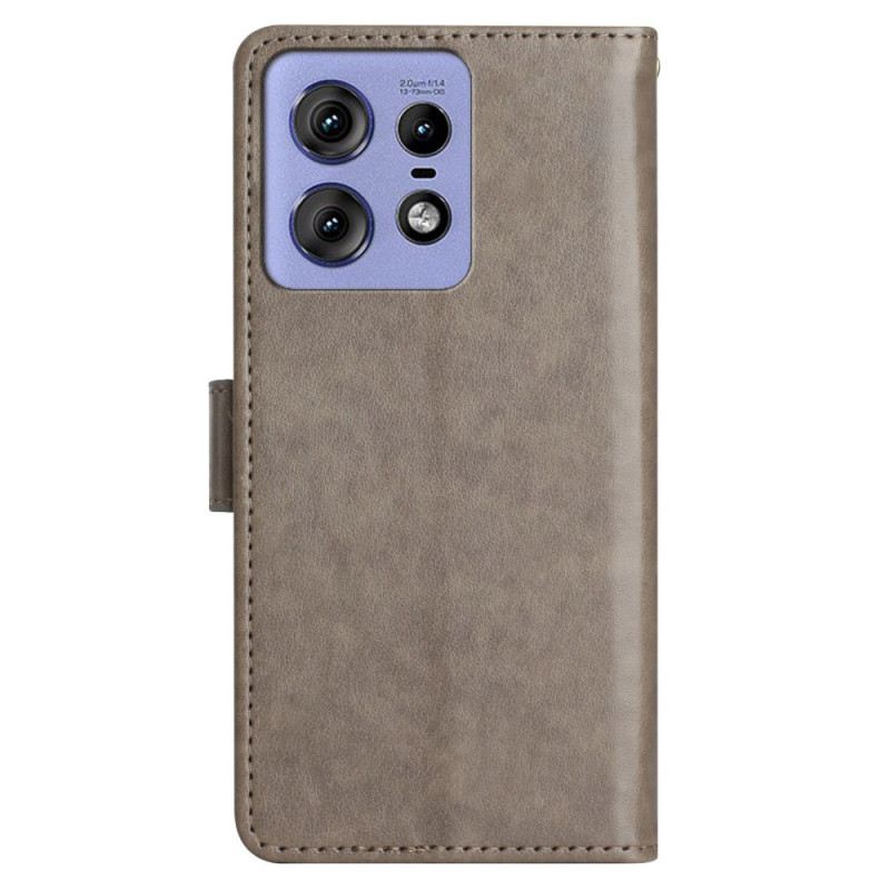 Bőrtok Motorola Edge 50 Pro Pillangók És Virágok Szíjjal