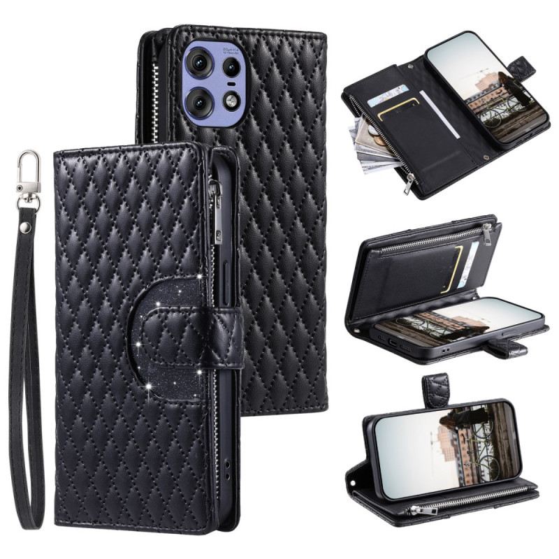 Bőrtok Motorola Edge 50 Pro Steppelt Pénztárca Pánttal