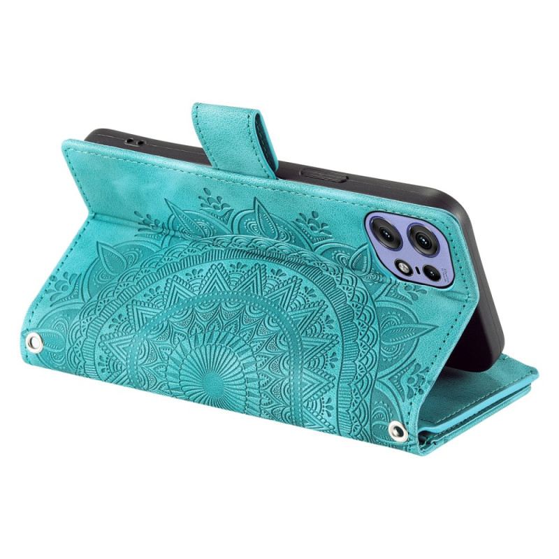 Fliptok Motorola Edge 50 Pro Velúr Hatású Mandala Pánttal