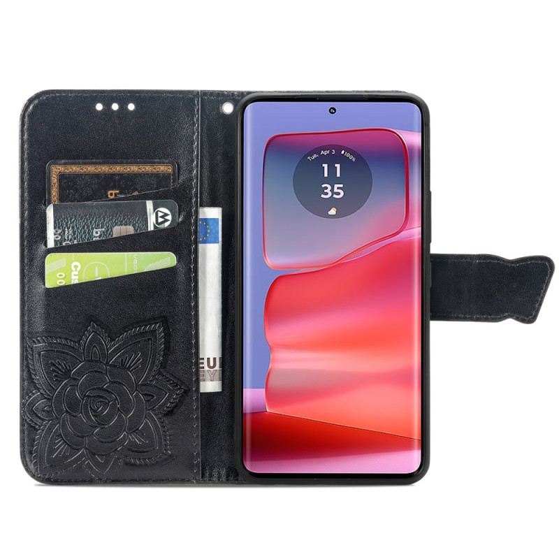 Kinyitható Bőrtok Motorola Edge 50 Pro Barokk Pillangó Pánttal