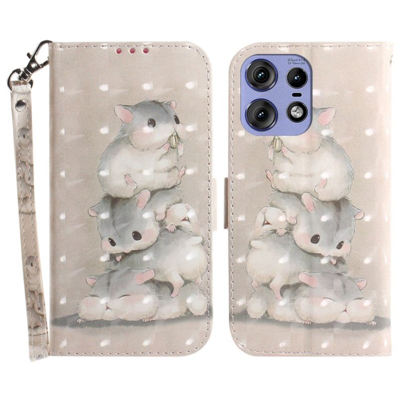 Kinyitható Bőrtok Motorola Edge 50 Pro Hörcsögök Szíjjal