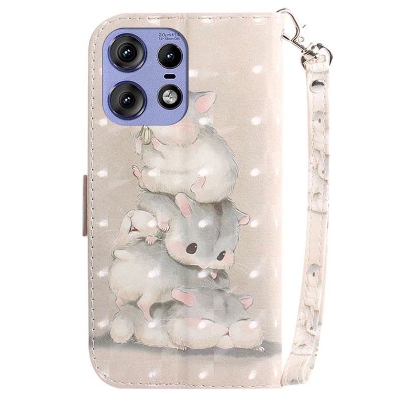 Kinyitható Bőrtok Motorola Edge 50 Pro Hörcsögök Szíjjal