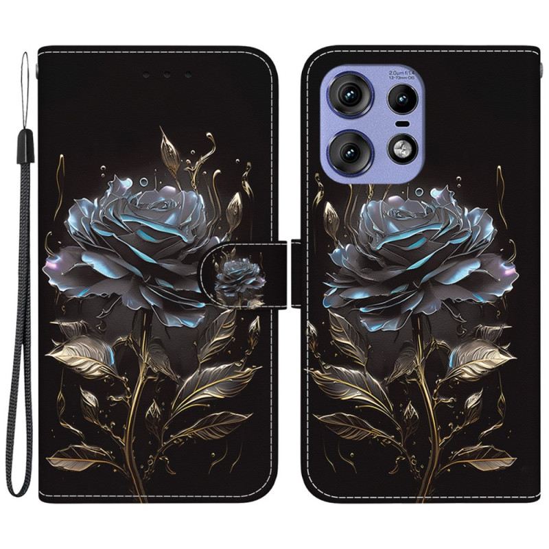 Kinyitható Tokok Motorola Edge 50 Pro Fekete Rózsa Szíjjal