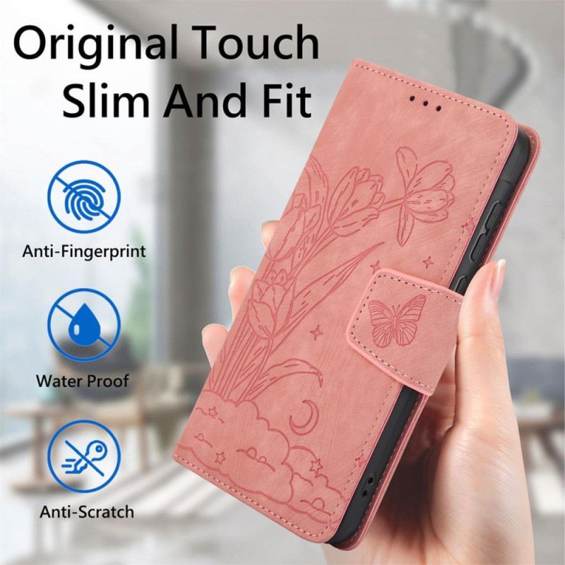 Kinyitható Tokok Motorola Edge 50 Pro Virágmintás Szíj