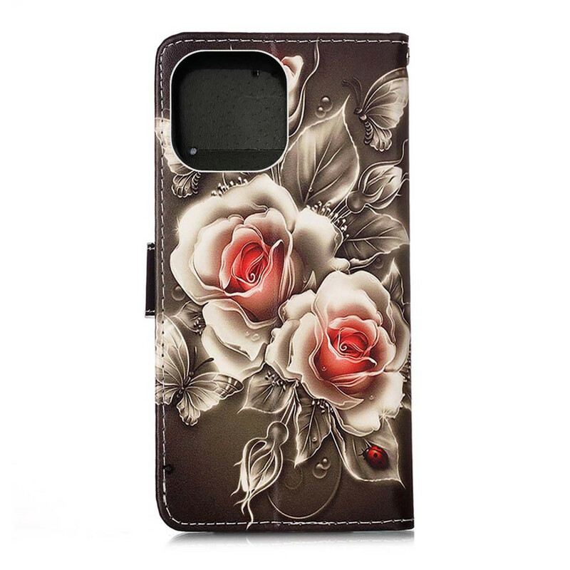 Fliptok / Bőrtok iPhone 13 Mini Arany Rózsák