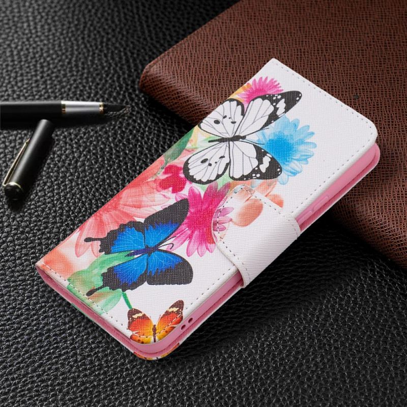 Fliptok / Bőrtok Samsung Galaxy S22 5G Festett Pillangók És Virágok