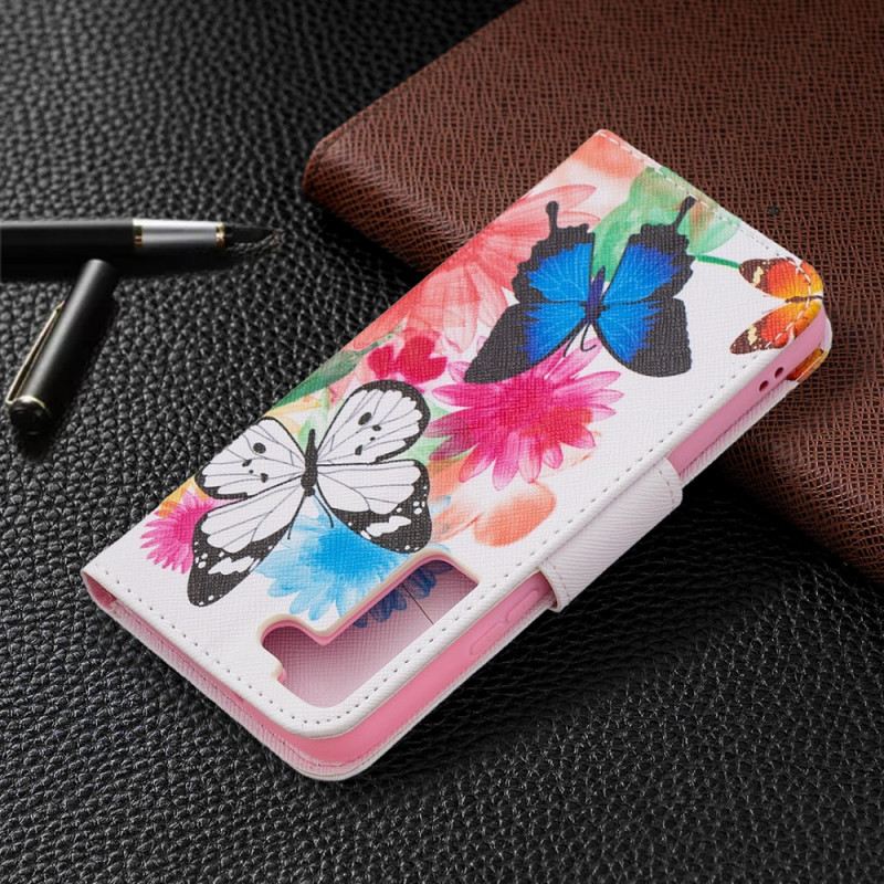 Fliptok / Bőrtok Samsung Galaxy S22 5G Festett Pillangók És Virágok