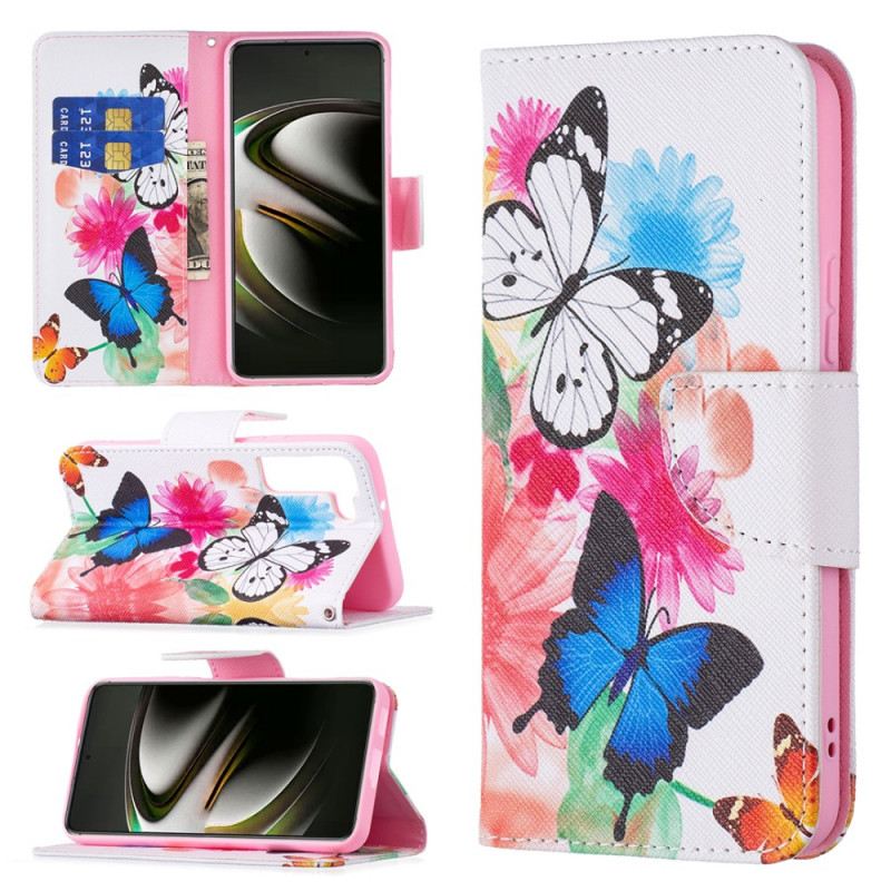 Fliptok / Bőrtok Samsung Galaxy S22 5G Festett Pillangók És Virágok
