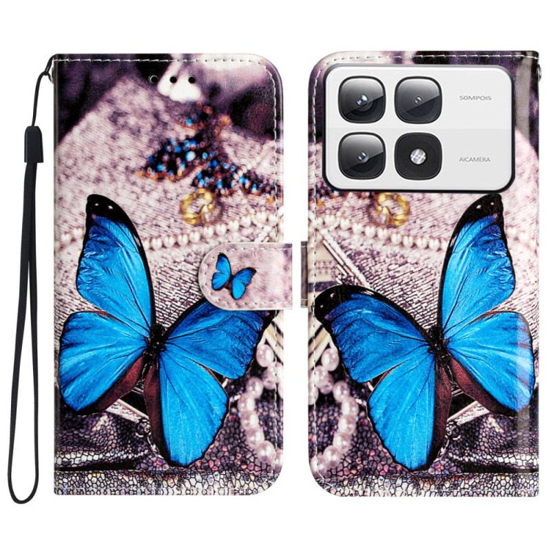 Bőrtok Xiaomi 14t Pro Kék Pillangó